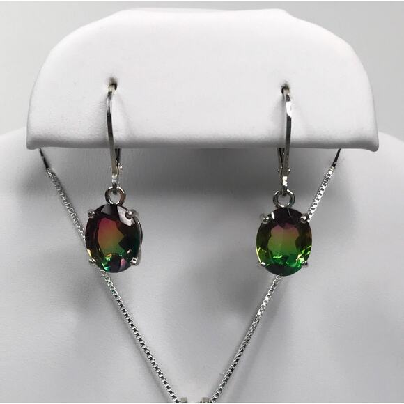 BEAUTIFUL 6ctw Watermelon Tourmaline Quartz Earrings in Sterling Silver